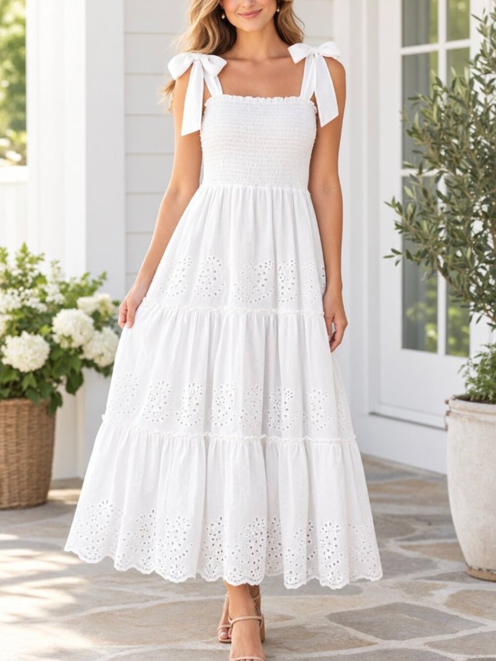 White Eyelet Midi Dress